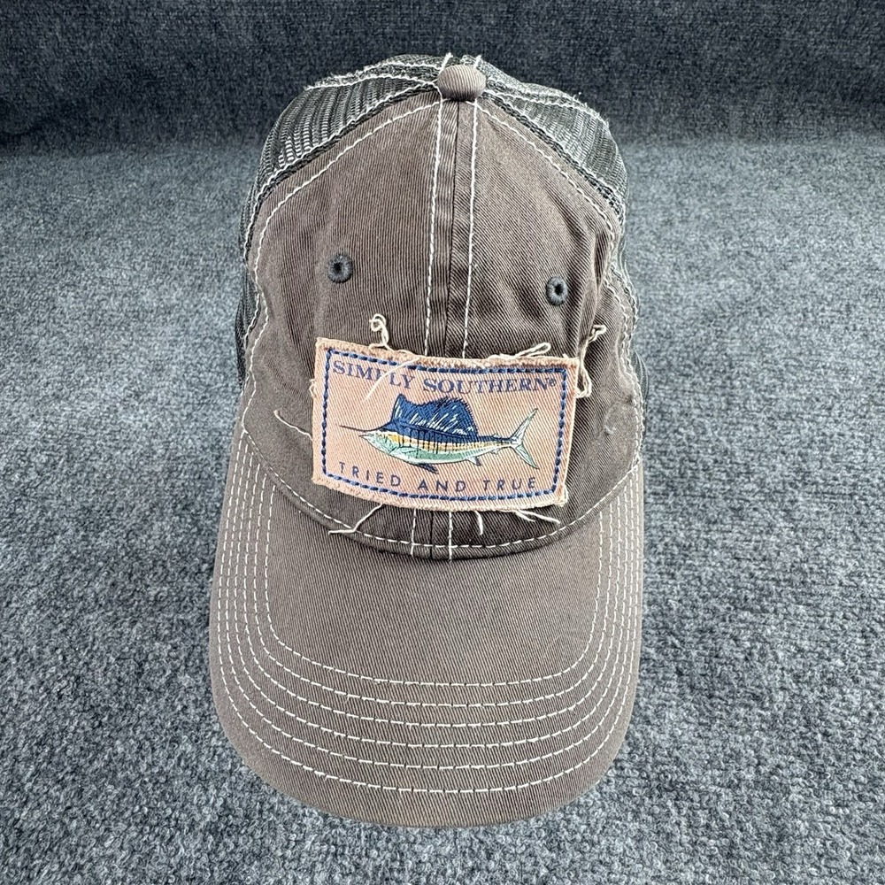 Simply Southern Trucker‎ Hat OSFM Brown Mesh Marlin Fishing Coastal Distressed